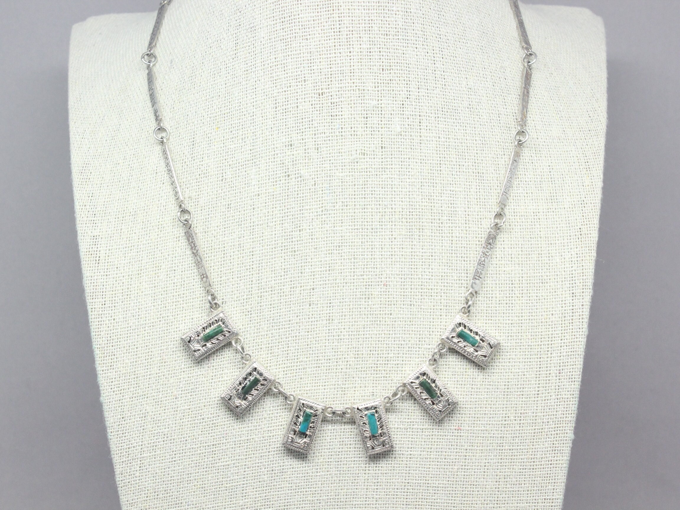 Vintage Sterling Silver Turquoise Aztec Motif Stamped Links Vintage Sterling Silver Turquoise Aztec Motif Stamped Links