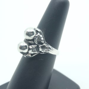 Antique Art Nouveau Sterling Silver Two Orb Floral Ring Size