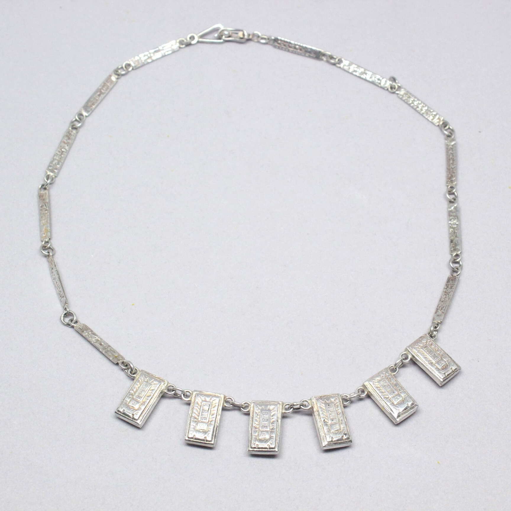 Vintage Sterling Silver Turquoise Aztec Motif Stamped Links