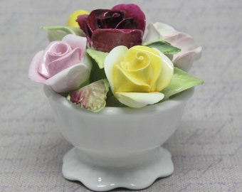 by mailordervintage on etsy Table Setting Fine Bone China Flower Pot with Roses Romantic Home Decor Tea Party