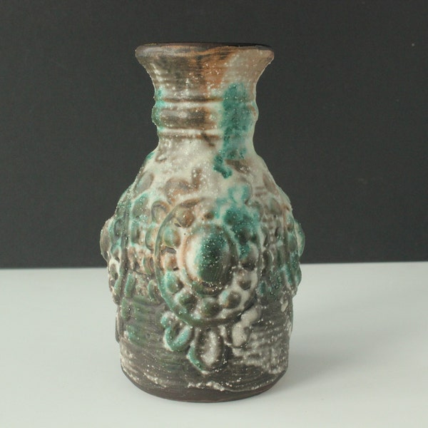Vintage West Germany Carstens Tonnieshof Pottery Vase Matte Lava Glaze Green Brown White