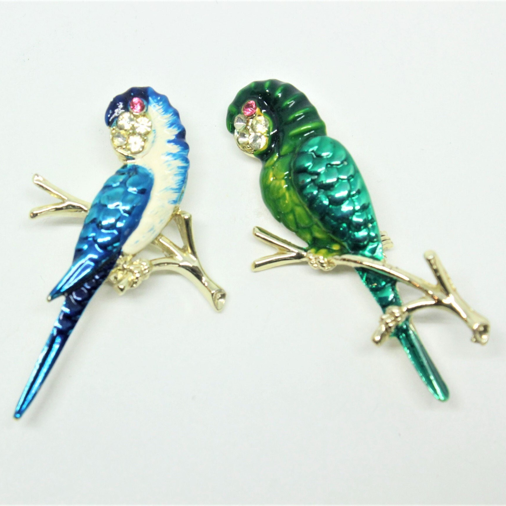 Diamond Parrots Perched on a Branch Gold Brooch Pin - Coach Luxury