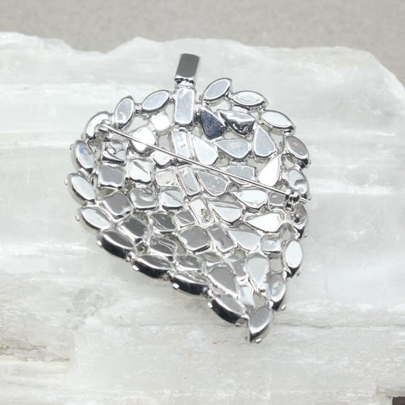Vintage Large Clear Rhinestone Leaf Brooch Baguette and