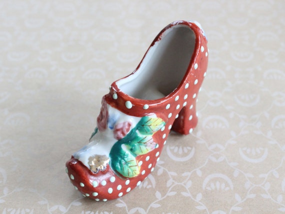 Items similar to Vintage Hand Painted Miniature Porcelain Shoe Made in ...