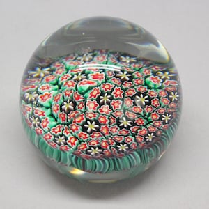 Vintage Murano Millefiori Italian Murrine Floral Glass Paperweight Red Green Black Yellow