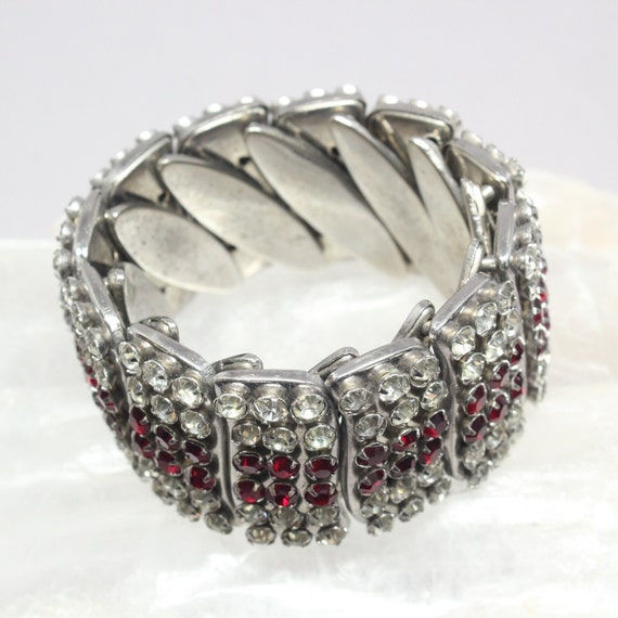 Vintage 1950s Red Clear Rhinestones Wide Expansio… - image 4