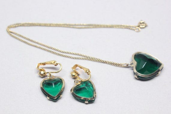 Vintage Faceted Green Glass Heart Shaped Open Bac… - image 5