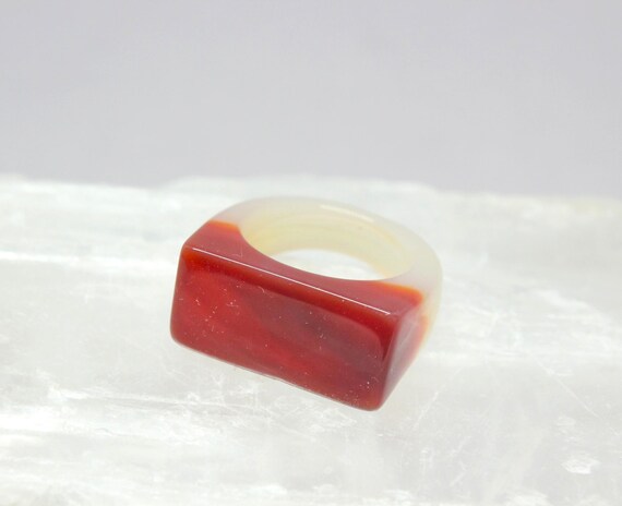 Carved Carnelian Stone Rectangular Ring Size 8 - image 3