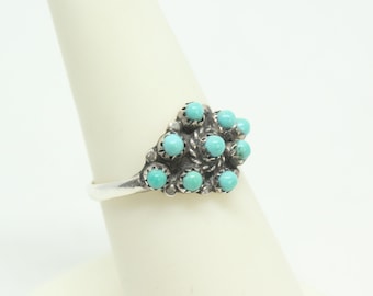 Zuni Indian Sterling Silver Heart Turquoise Ring Size 8.5 by Pablito 
