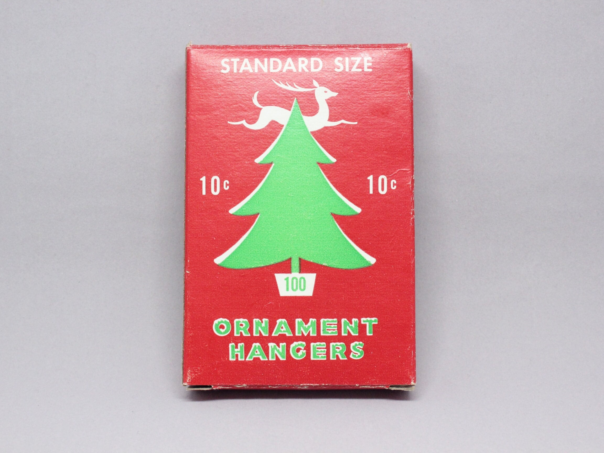 Vintage National Tinsel MFG. Co Large Ornament Hanger Box Red and Green  Christmas Tree Reindeer 