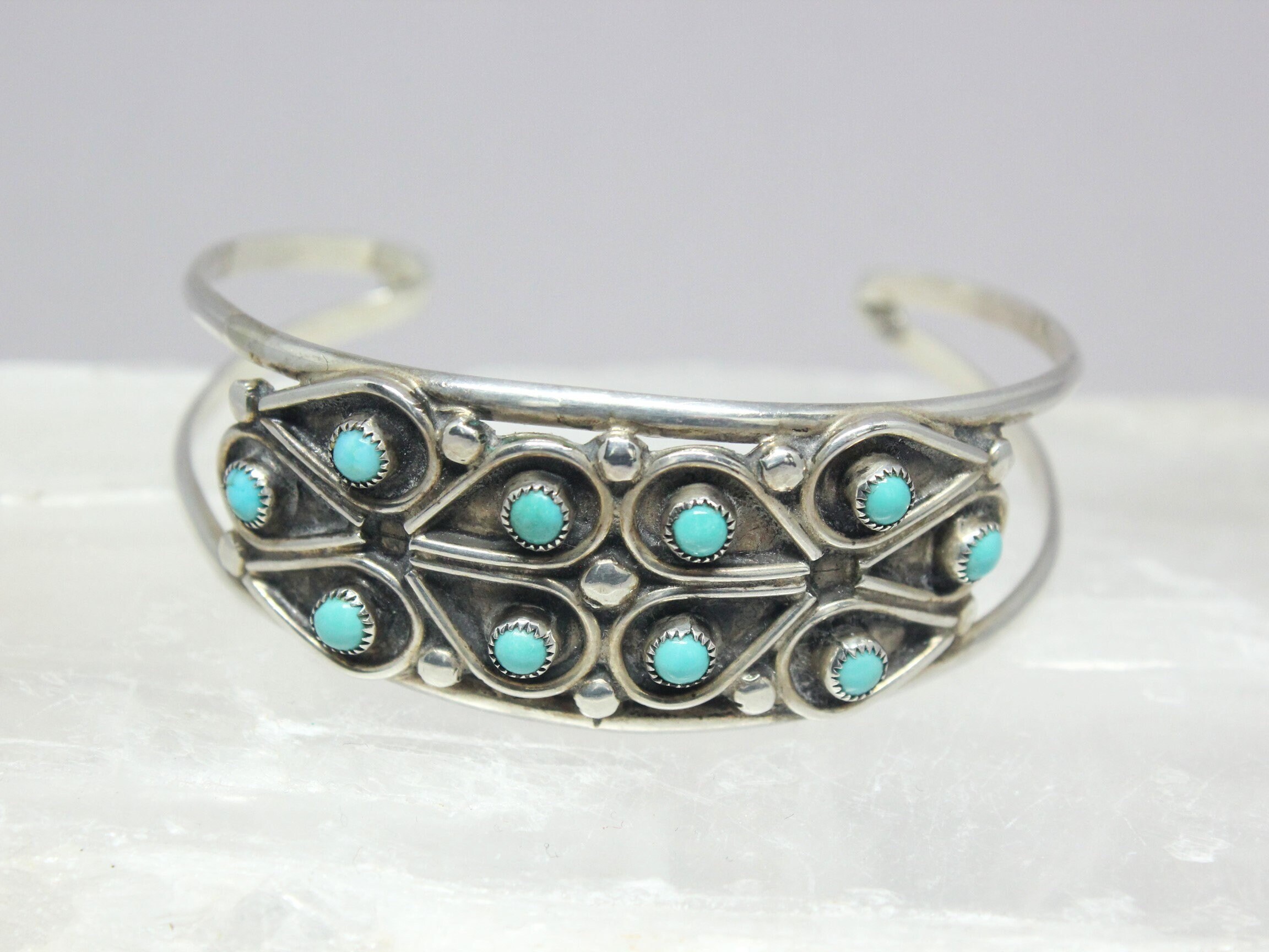 Thick Heavy Native American Navajo Green Turquoise Sterling Silver Checkerboard Bracelet Thick Heavy Native American Navajo Green Turquoise Sterling Silver Checkerboard Bracelet