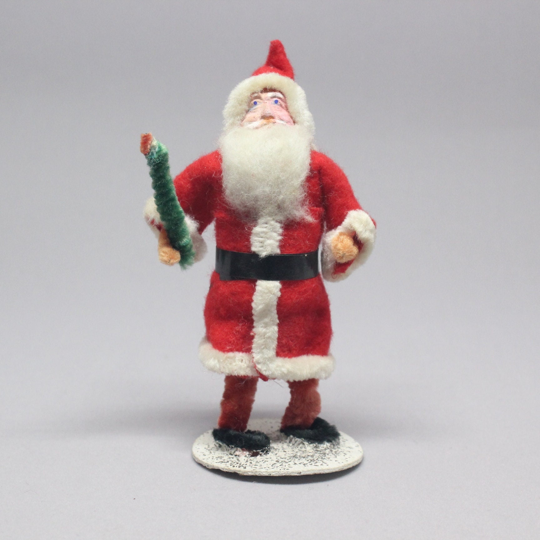 Vintage Japan Miniature Clay Face Santa Figure Felt Suit
