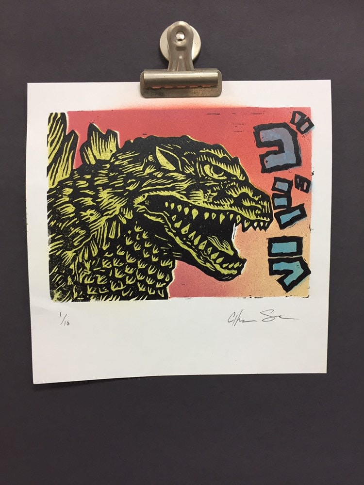 Godzilla Signed Handmade Prints Monster Japan Kaiju Mothra