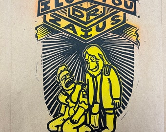 I love you Dr Zaius the Simpsons planet of the apes linoleum block print signed and numbered