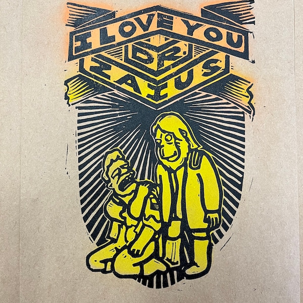 I love you Dr Zaius the Simpsons planet of the apes linoleum block print signed and numbered