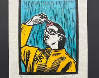 weird Al dare to be stupid signed linoleum block print devo parody stencil spray paint