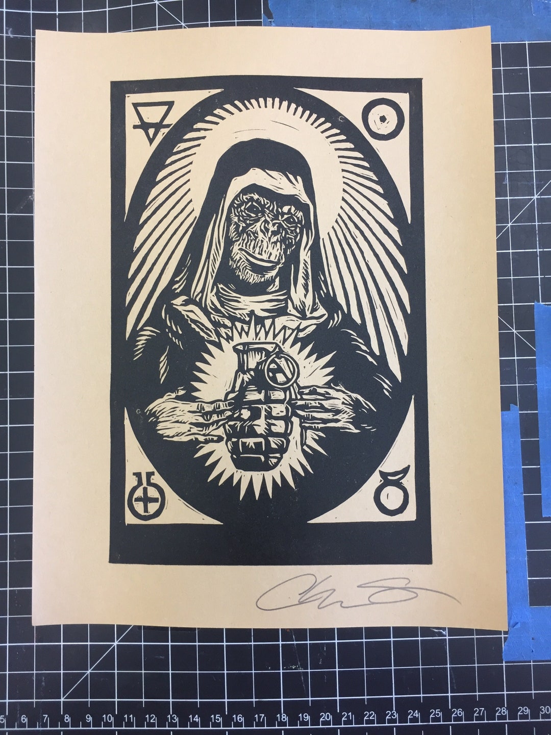 Monkey Mother (jocko Homo) Signed Linoleum Block Print Devo Devolution ...