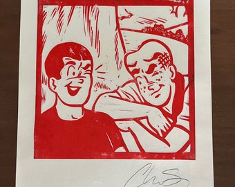 Archie riverdale gay jughead hand pulled linoleum block print signed by the artist