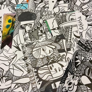 Cartão postal de arte original! Escolha um! Desenho de figura abstrata real e único assinado e enviado pelo correio