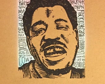 Personalized Wesley Willis print. Hand drawn lyrics on top of a hand pulled print.