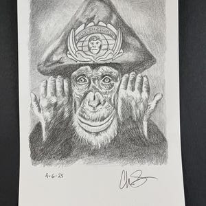 Aleister Crowley Lancelot Link signed original 5x7” pencil drawing