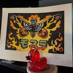 Mothra signed multicolor block print Godzilla Rodman Japanese monster movie kaiju