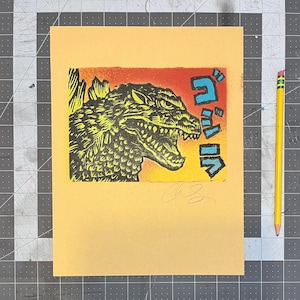 Godzilla signed handmade prints monster japan kaiju mothra rodan pop art