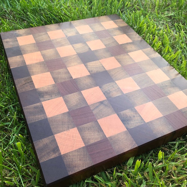 Made to order end grain chopping board gingham pattern