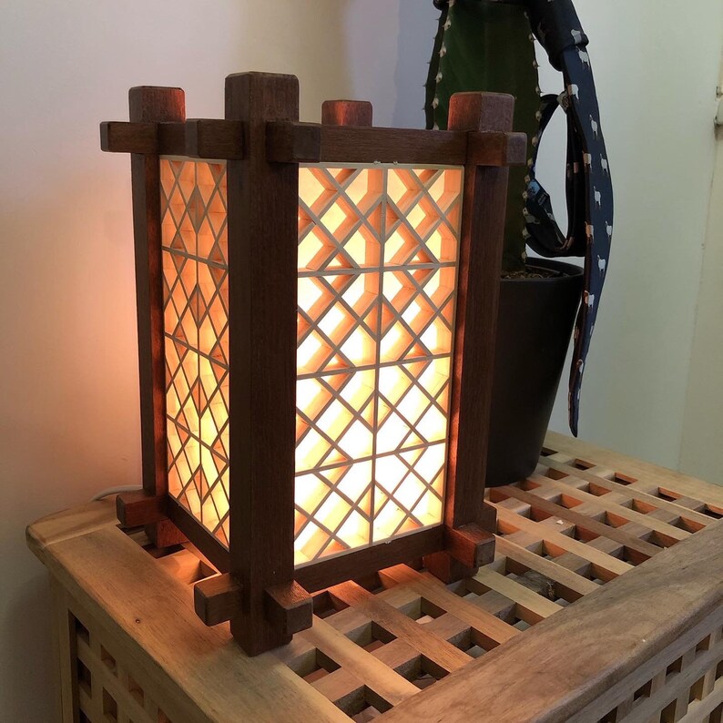 Wooden Lamp Japanese Kumiko Lantern Etsy