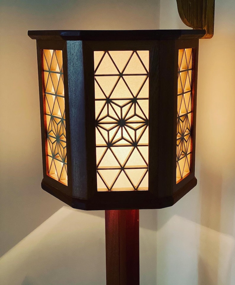 Wooden Floor Lamp Japanese Kumiko Lamp Etsy