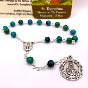 St. Dymphna Gebetskette mit laminierter Heiliger Karte und Anweisungen (Schutzpatron der psychischen Erkrankungen, Depressionen und Ängste)