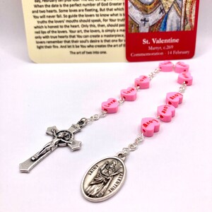 Terço de São Valentim de Roma com Cartão Sagrado e Instruções (Padroeiro dos Casamentos Felizes, Amor, Epilepsia, Viajantes, Apicultores, Jovens)