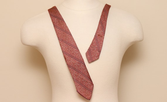 Vintage red, black, tan stripe textured necktie - image 1