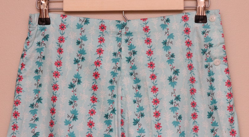 NOS vintage womens blue floral stripe cotton pajama set Carol Brent