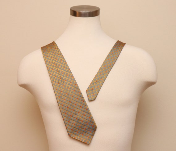 Vintage gold, blue, and orange diamond necktie - image 1