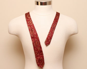 Vintage burgundy with brown and gold paisley silk skinny necktie