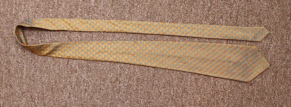 Vintage gold, blue, and orange diamond necktie - image 5