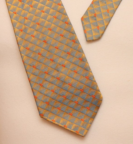 Vintage gold, blue, and orange diamond necktie - image 2