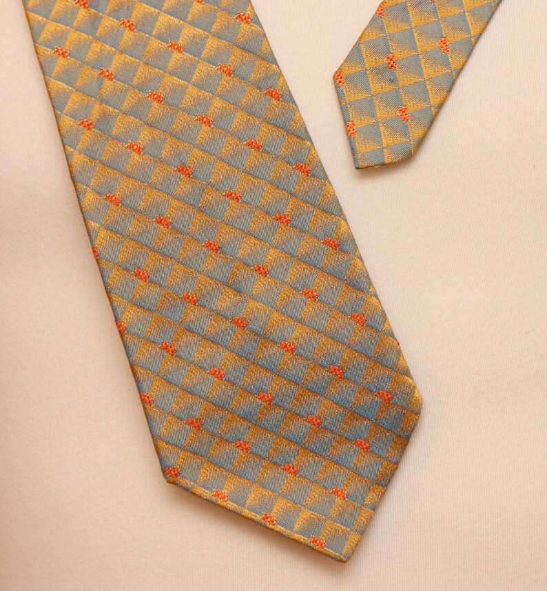 Vintage gold, blue, and orange diamond necktie image 2