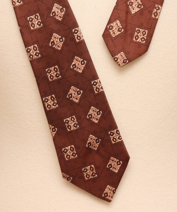 Vintage 1950-60s brown patchwork necktie/ Wembley - image 2