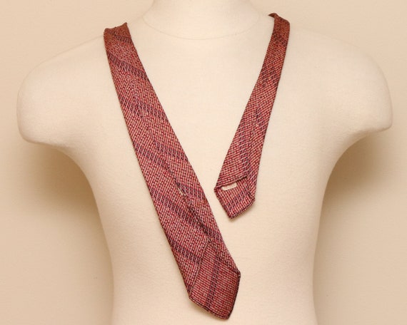 Vintage red, black, tan stripe textured necktie - image 3