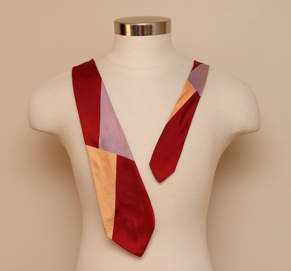 Vintage 1940s red, violet, and peach color block r