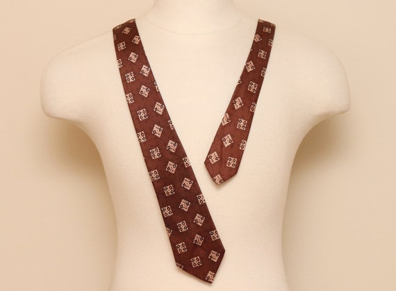 Vintage 1950-60s brown patchwork necktie/ Wembley - image 1