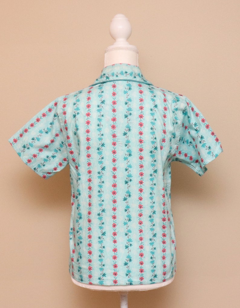 NOS vintage womens blue floral stripe cotton pajama set Carol Brent