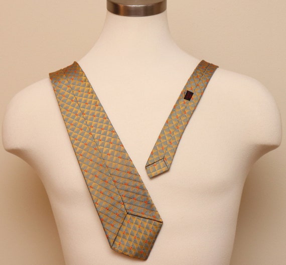 Vintage gold, blue, and orange diamond necktie - image 3