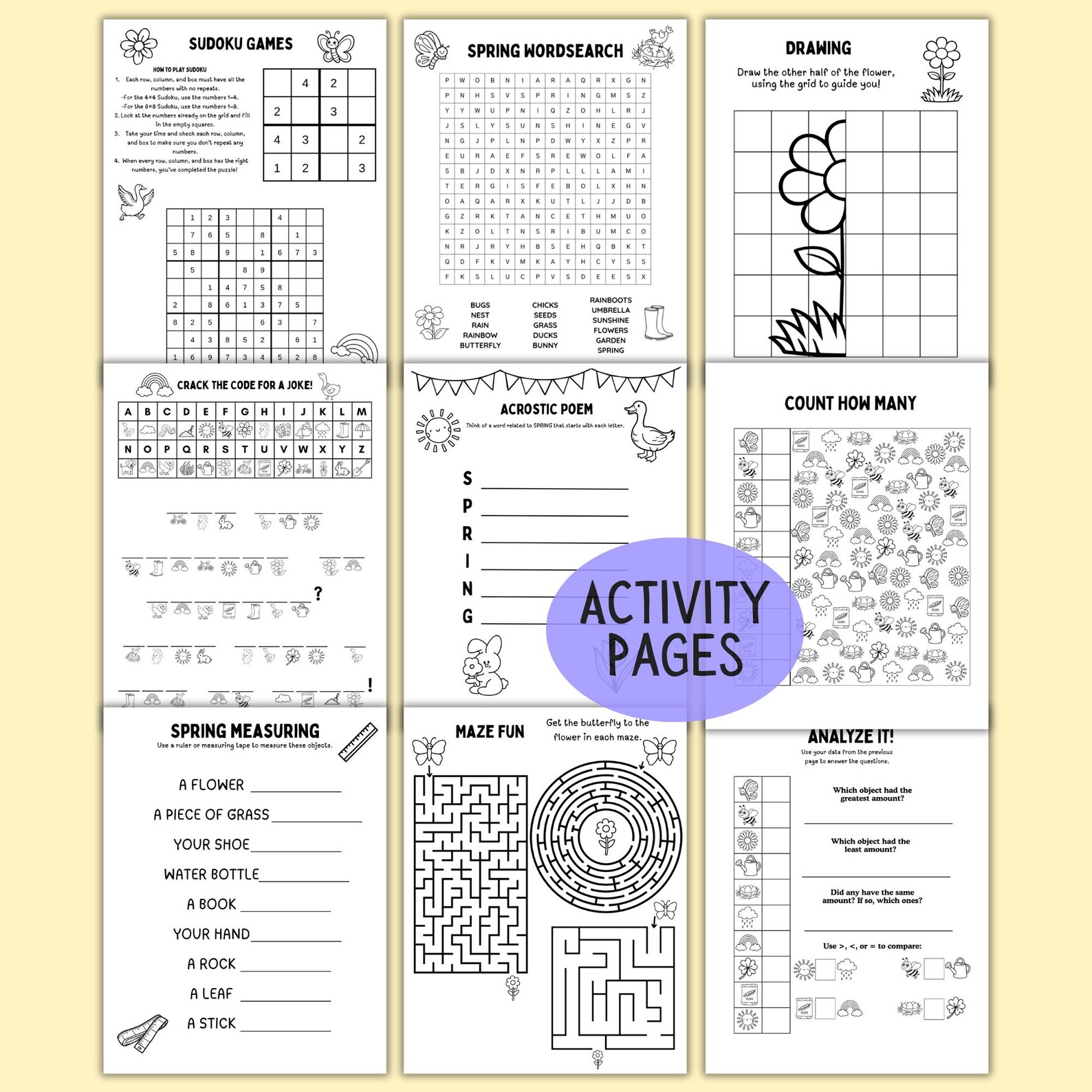 Spring Activity Pack for Kids Spring Coloring Pages, Wordsearch ...
