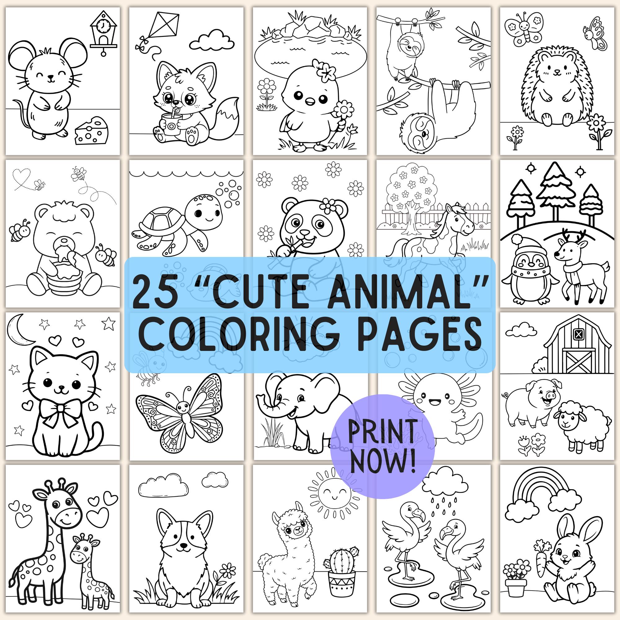 Cute Animals Coloring Pages Printable 25 Page Coloring Book for Kids ...