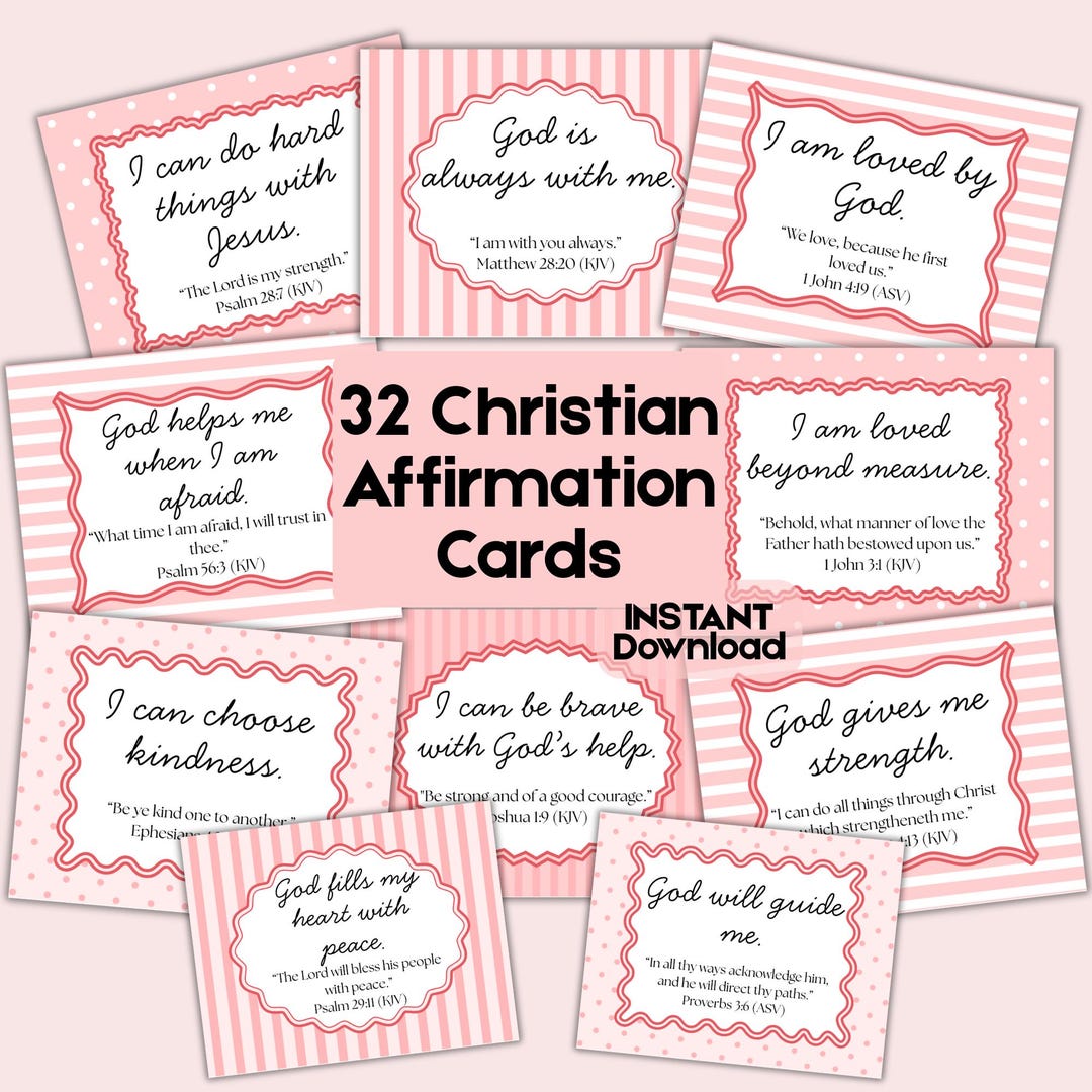 Christian Affirmation Cards for Kids and Adults Bible Verse Cards ...