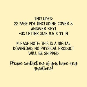 Może przedstawiać: Opis produktu do pobrania cyfrowego na jasnym ż&oacute;łtym tle. Tekst zawiera: 22-stronicowy plik PDF, format US letter 21,6 x 27,9 cm. Wskazuje r&oacute;wnież, że jest to plik do pobrania cyfrowego i żaden produkt fizyczny nie zostanie wysłany.