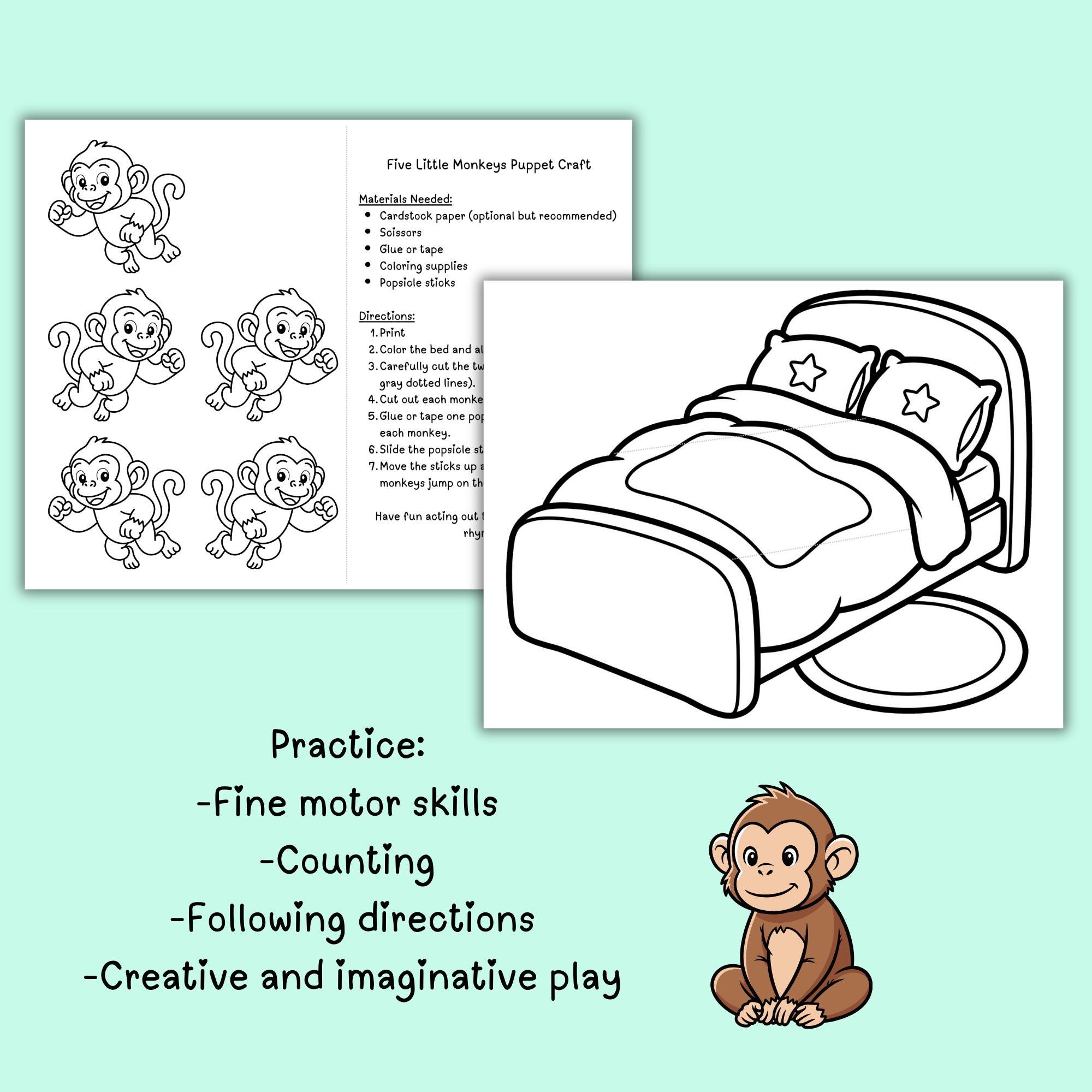 Toddler Printable Craft Five Little Monkeys Nursery Rhyme Preschool ...